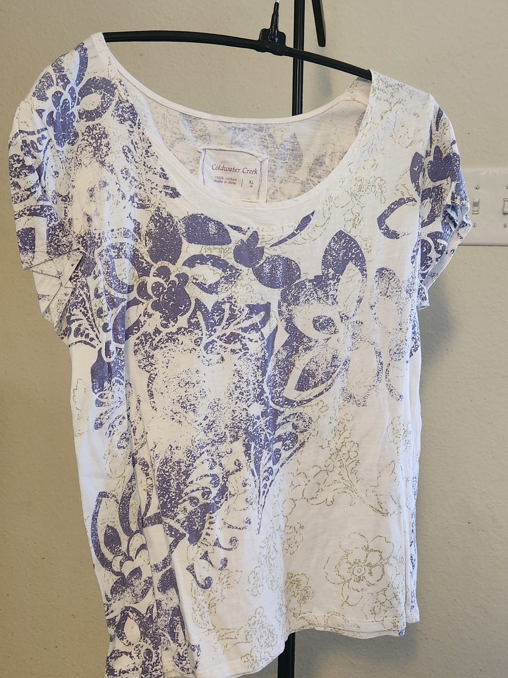 Coldwater Creek White Tee with Lavender Floral Print